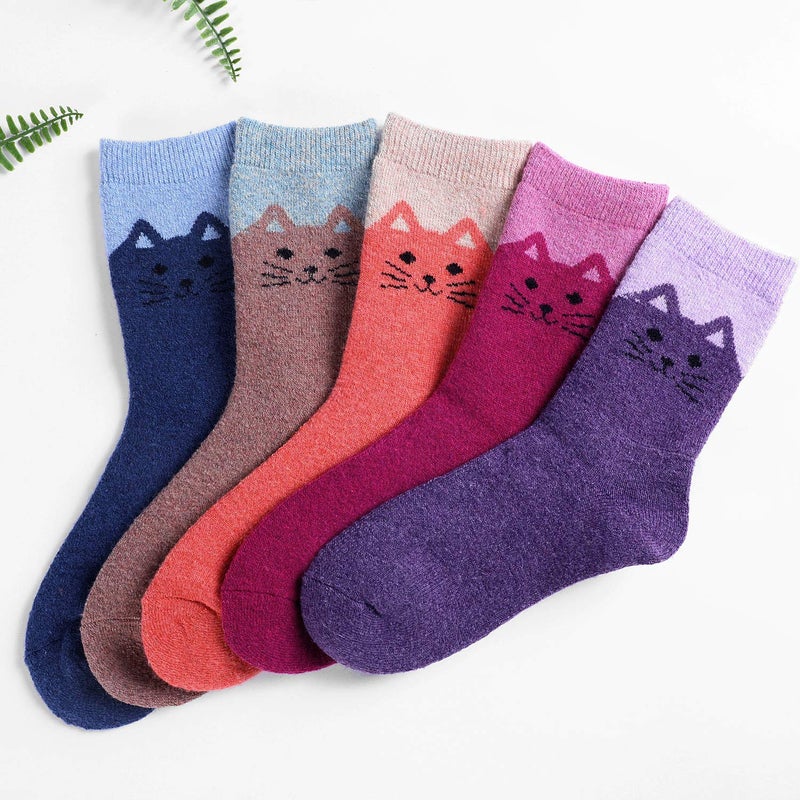 Jeasona Wool Socks for Women Warm Winter Thermal Thick Socks Gifts for Women Mom (Multicolored Cat) - Image 2